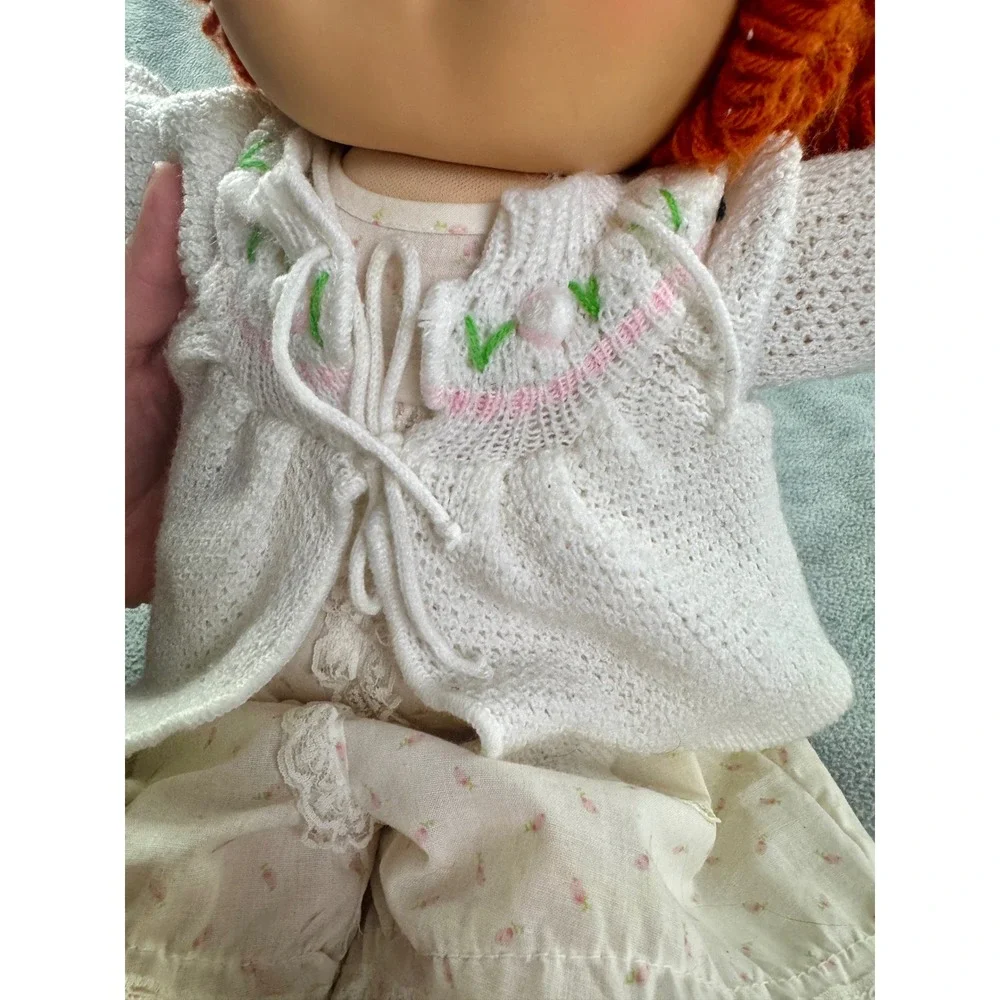 Vintage Cabbage Patch‎ Kids Doll Red Yarn Hair Green Eyes Knit Sweater 16 inch